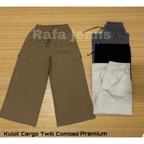 Jual Celana Kulot Panjang Wanita Cargo Pants Katun Twill Combed Premium