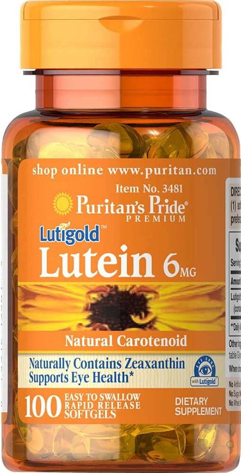 Puritans Pride Lutein 6 Mg With Zeaxanthin Softgels 100 Count