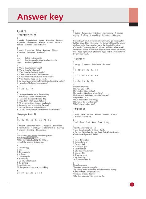 Workbook Answer Key Answer Key Unit 1 1a Pages 4 And 5 1 1 Works 2