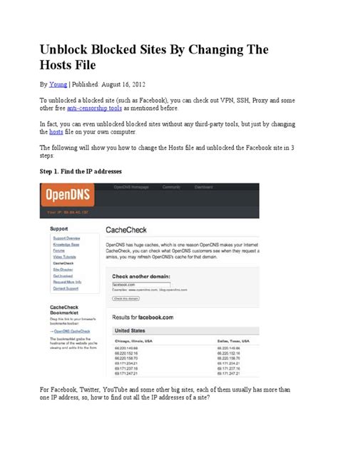 Unblock Blocked Sites By Changing The Hosts File Pdf Facebook