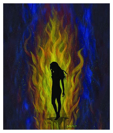 Consumed, Woman Walking in Fire, Art Print, Surrealism, Empowering, Sad ...