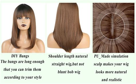 Amazon RONGDUOYI RDY 14 Inches Brown Ombre Wigs With Bangs Heat