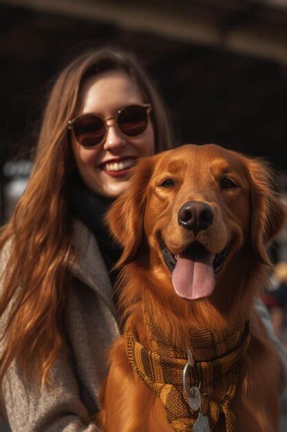 Premium AI Image | Portrait of a dog smiling standing with his owner