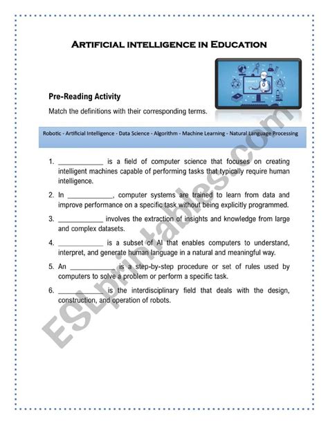 Artificial Intelligence In Education Esl Worksheet By Carmorso