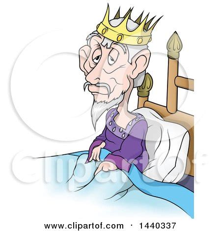 Clipart Of A Cartoon Sick Or Tired King In Bed Royalty Free Vector