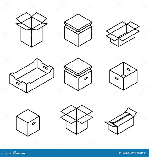 Set of Cardboard Boxes from Thin Lines, Vector Illustration Stock ...