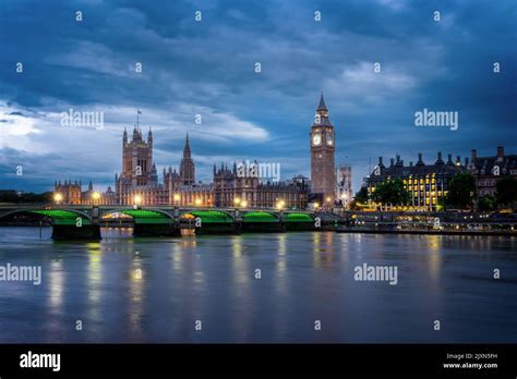 View Of Westminster Palace And Bridge Over River Thames With Big Ben