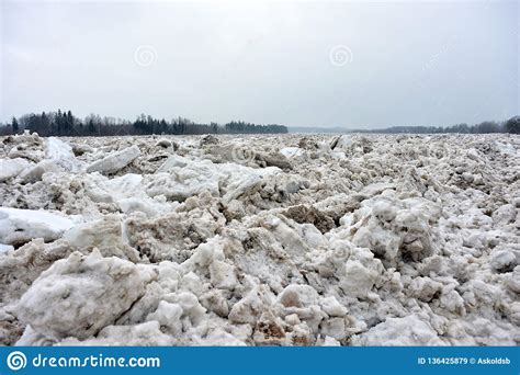 Spring Flood Threat The Ice Jam On The River Stock Image Image Of