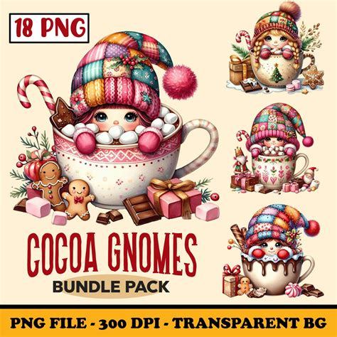 Hot Cocoa Gnomes Clipart Cute Gnome Girl PNG Watercolor Christmas
