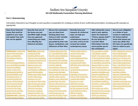 His Multimedia Presentation Planning Worksheet State Three