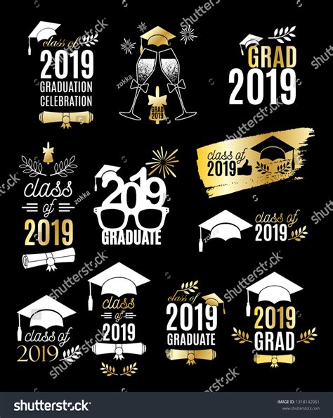 Graduation Class 2019 Labels Design Set Stock Vector Royalty Free