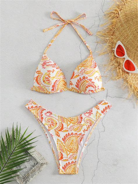 Shein Swim Vcay Random Printed Halter Neck Bikini Set Shein Usa