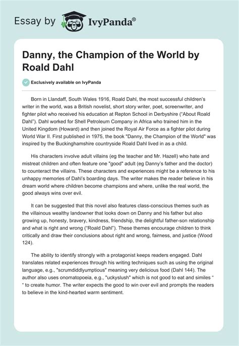 Danny The Champion Of The World By Roald Dahl Words Essay