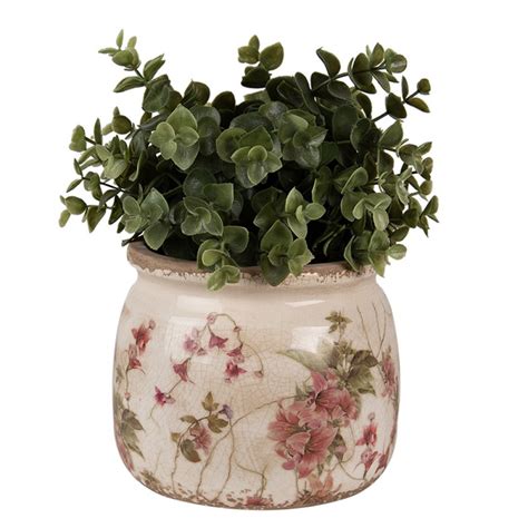 Ce M Planter X Cm Beige Pink Ceramic Flowers Indoor Planter