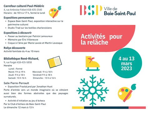 Programme Des Activit S Pour La Rel Che Ville De Baie Saint Paul