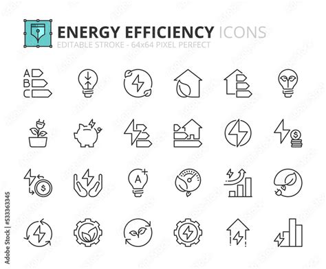 Simple Set Of Outline Icons About Energy Efficiency And Saving