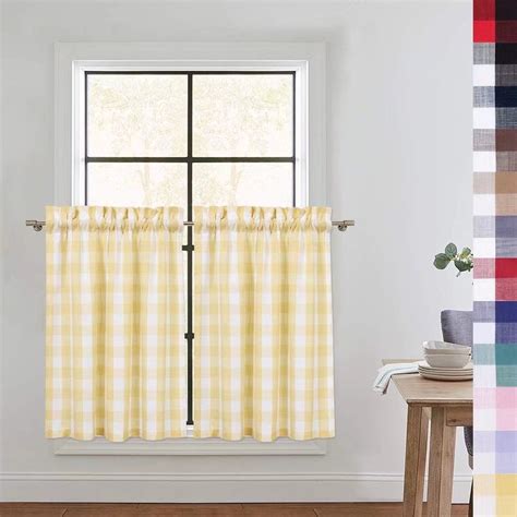 Haperlare 26 Wx36 L Kitchen Yellow And White Curtains Buffalo Plaid