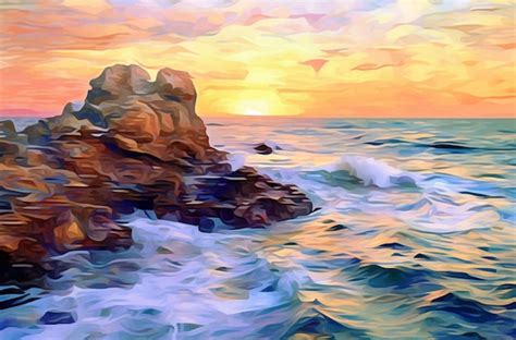 Premium Ai Image Digital Painting Of A Sunset Over The Ocean With