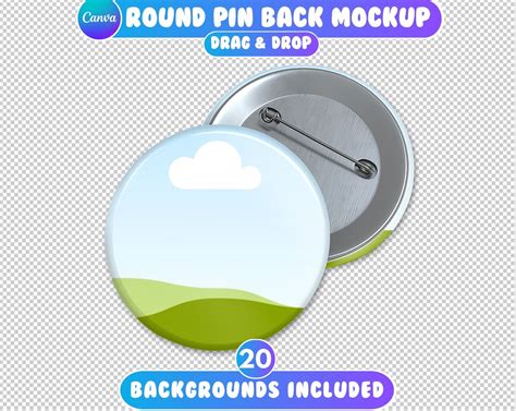 Round Pin Back Mockup Button Pin Mockup Template Circle Button Pin