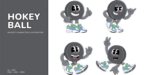 Retro Hokey Ball Mascot Character Illustration Objects Ft Retro