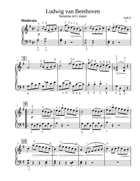 Ludwig Van Beethoven Sonatina In G Major Sheet Music For Piano Solo