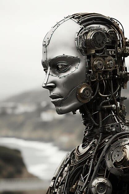 Premium AI Image | a metal robot with a large metal head