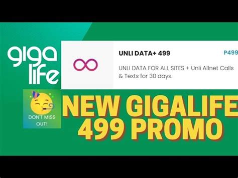 Smart UNLI DATA 499 Gigalife Promo Data With All Net Calls And Text