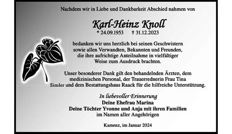 Karl Heinz Knoll Traueranzeige Sächsische Zeitung