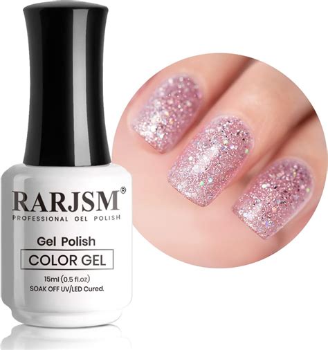 Rarjsm Glitter Gel Nail Polish Nude Pink Chunky Shimmer Iridescent Glitter Gel Polish Ml