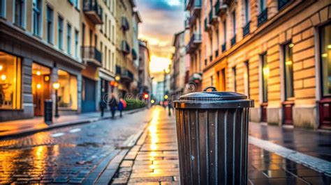 Cityscape Sunset Lone Trash Can Dusk Urban Street Night