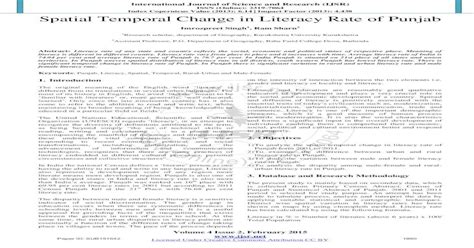 Spatial Temporal Change In Literacy Rate Of Punjabthe Disparity Between