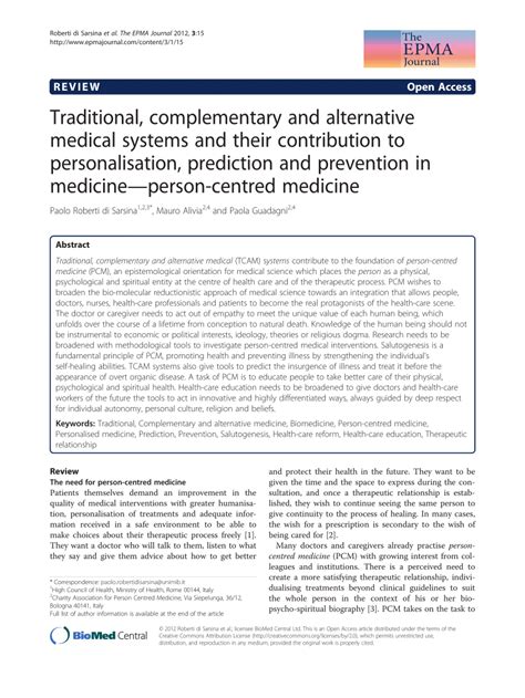 Pdf Traditional Complementary And Alternative Medical Systems And Their Contribution To