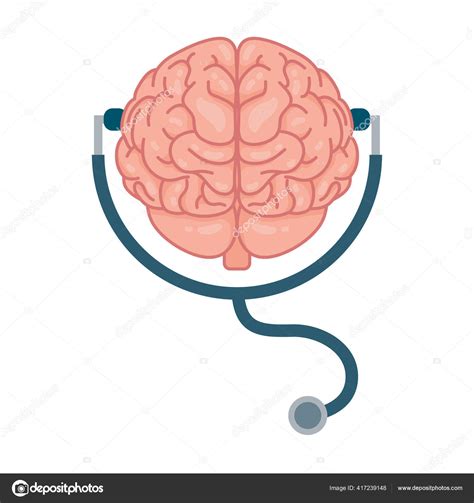 Brain Human With Stethoscope Mental Health Care Icon Stock Vector Image