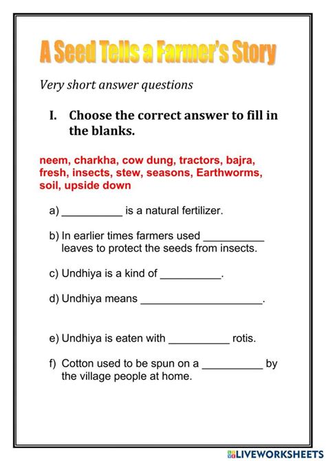 A Seed Tells A Farmer S Story Interactive Worksheet