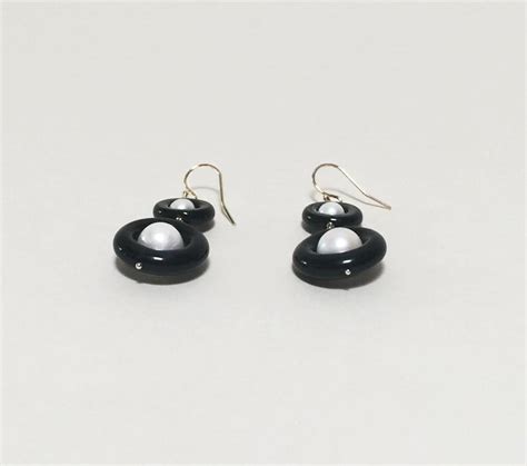 Double Black Onyx And Pearl Earrings With 14 Karat Yellow Gold Hook And Wiring At 1stdibs Onyx