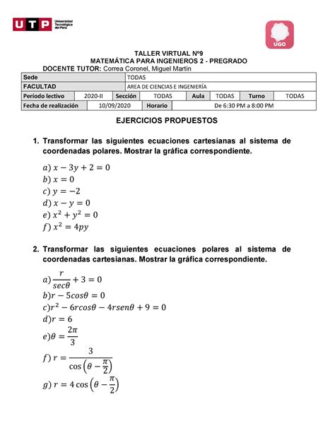 Taller Semana 2 1 TALLER DE MATEMATICA 2 Matematica Para Ingenieria 2