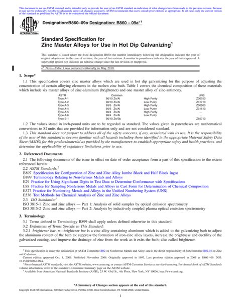 Astm B Ae Standard Specification For Zinc Master Alloys For Use