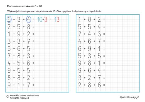 Dodawanie w zakresie 20 poprzez dopełnianie do 10 Bystre Dziecko