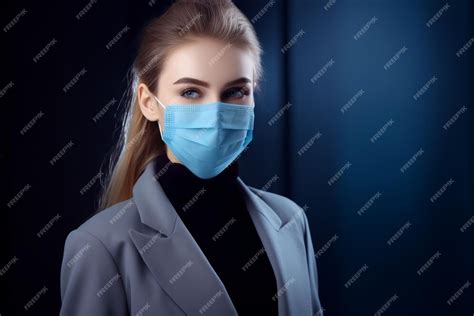 Premium Ai Image A Woman Wearing A Surgical Mask On A Dark Background