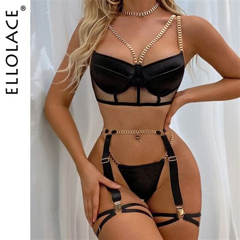 Ellolace Lingerie With Chain Strap Sexy Porn Underwear Women Body