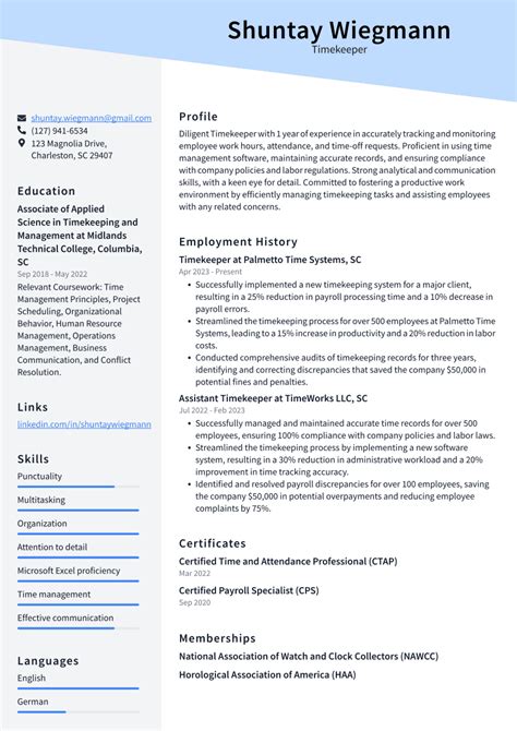 Timekeeper Resume Examples And Templates ResumeCat