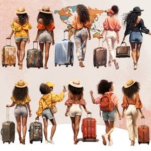 Travel Girl Clipart, Travel Clipart, Black Woman Clipart, Traveling Clipart, Fashion Clipart ...