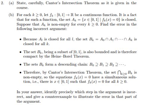 Solved A State Carefully Cantor S Intersection Theorem Chegg