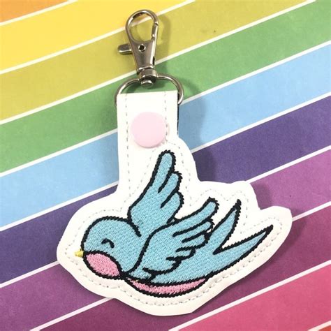 Bluebird Of Happiness Snap Tab Fob 4x4 Products SWAK Embroidery