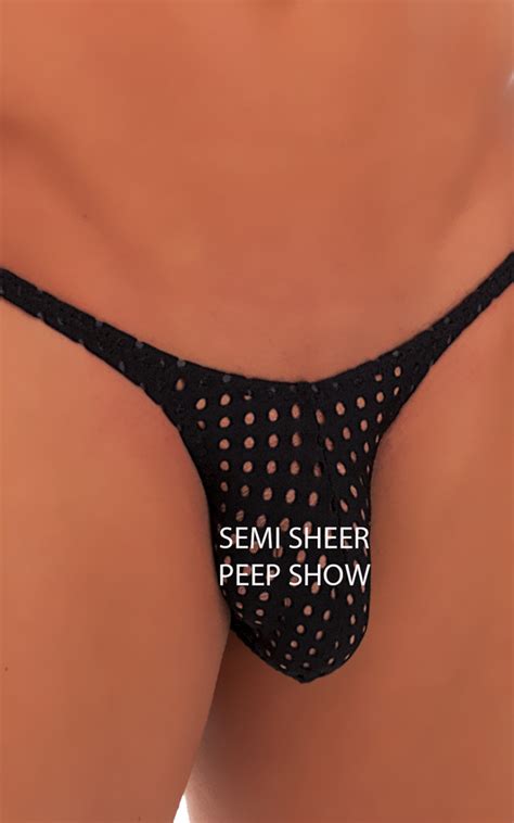 Mens Micro String Bikini Swimsuit In Black Peep Show Skinzwear