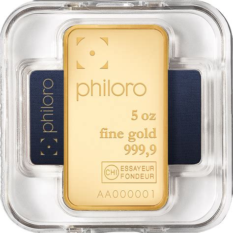 5 Oz Goldbarren Philoro Bergmann Edelmetalle E K