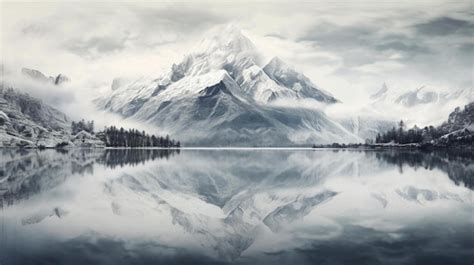 Premium Ai Image A Painting Of A Mountain With A Lake In The Background