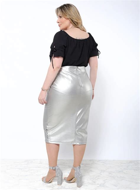 Saia Secret Ria Plus Size Fenda E Es Em Couro Fake Best Size E