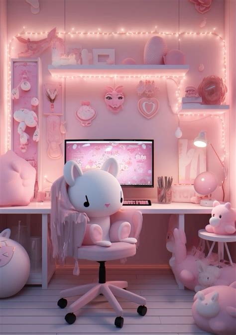 Kawaii Kingdom Pastel Pink Gaming Setup With Whimsical Accents