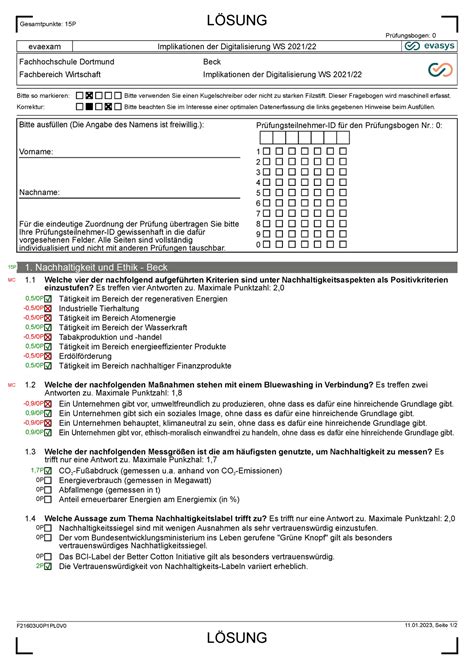 Klausur Nachhaltigkeit Ethik WS 21 22 Beck mit Loesungen LÖSUNG